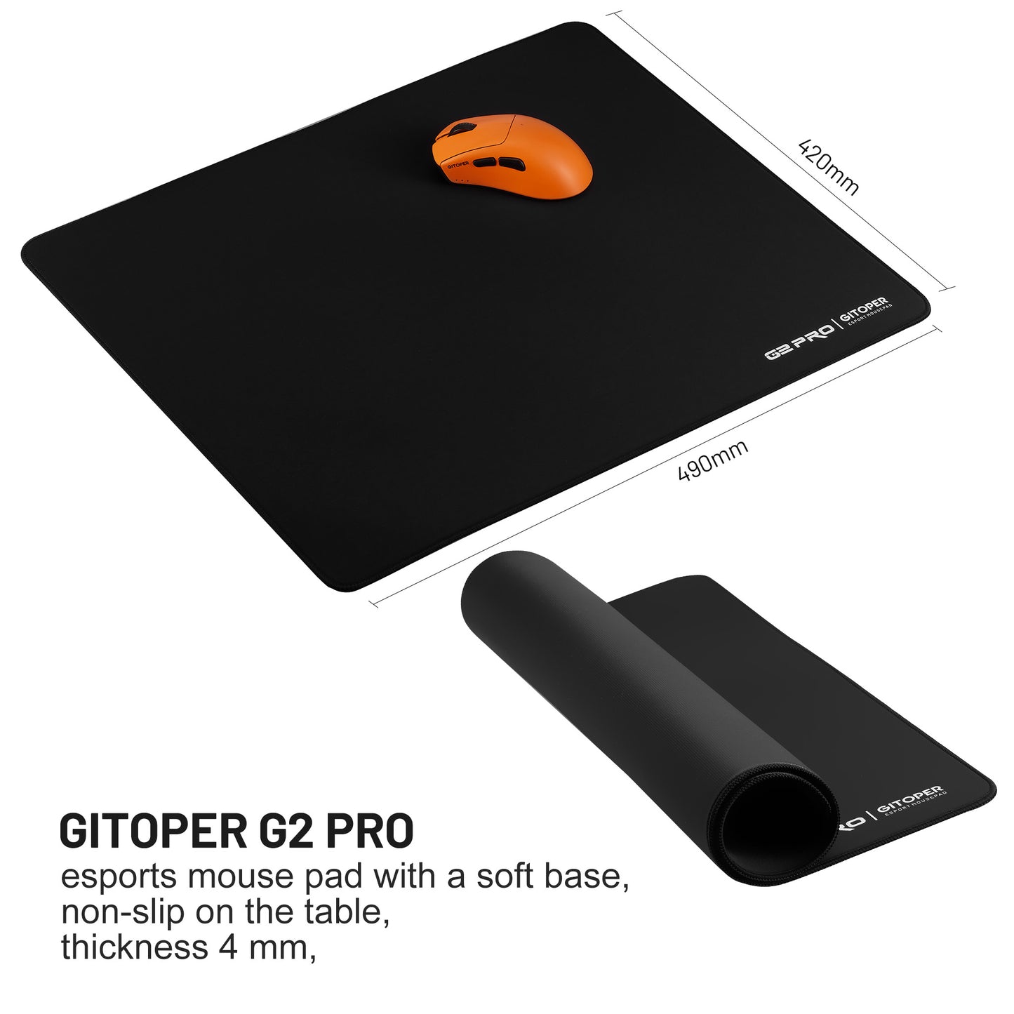 GITOPER G2 PRO XL ゲーミングマウスパッド 490x420mm - 精密コントロール/スピードサーフェス、eスポーツ&FPSゲーム用ノンスリップソフトベース