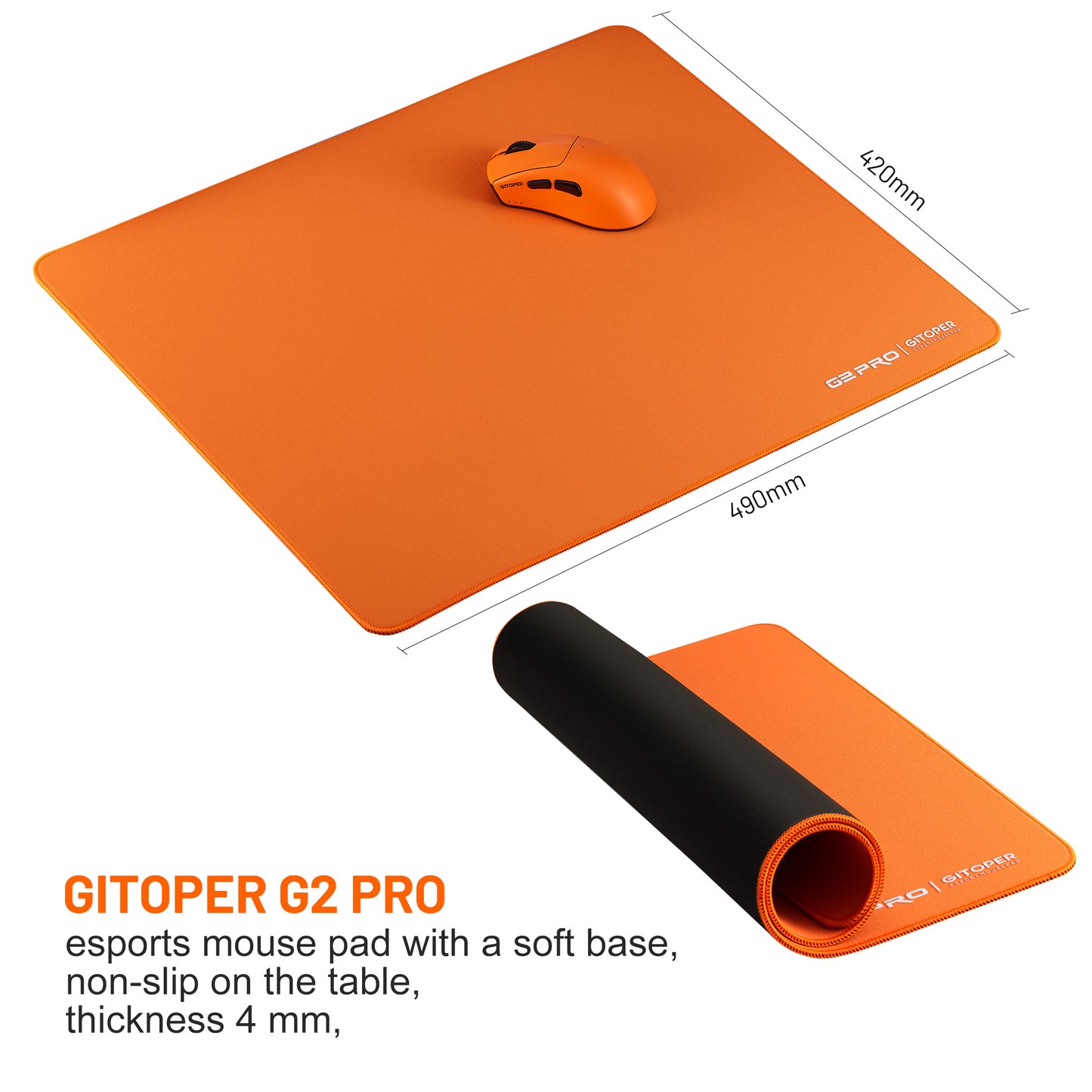 GITOPER G2 PRO XL ゲーミングマウスパッド 490x420mm - 精密コントロール/スピードサーフェス、eスポーツ&FPSゲーム用ノンスリップソフトベース