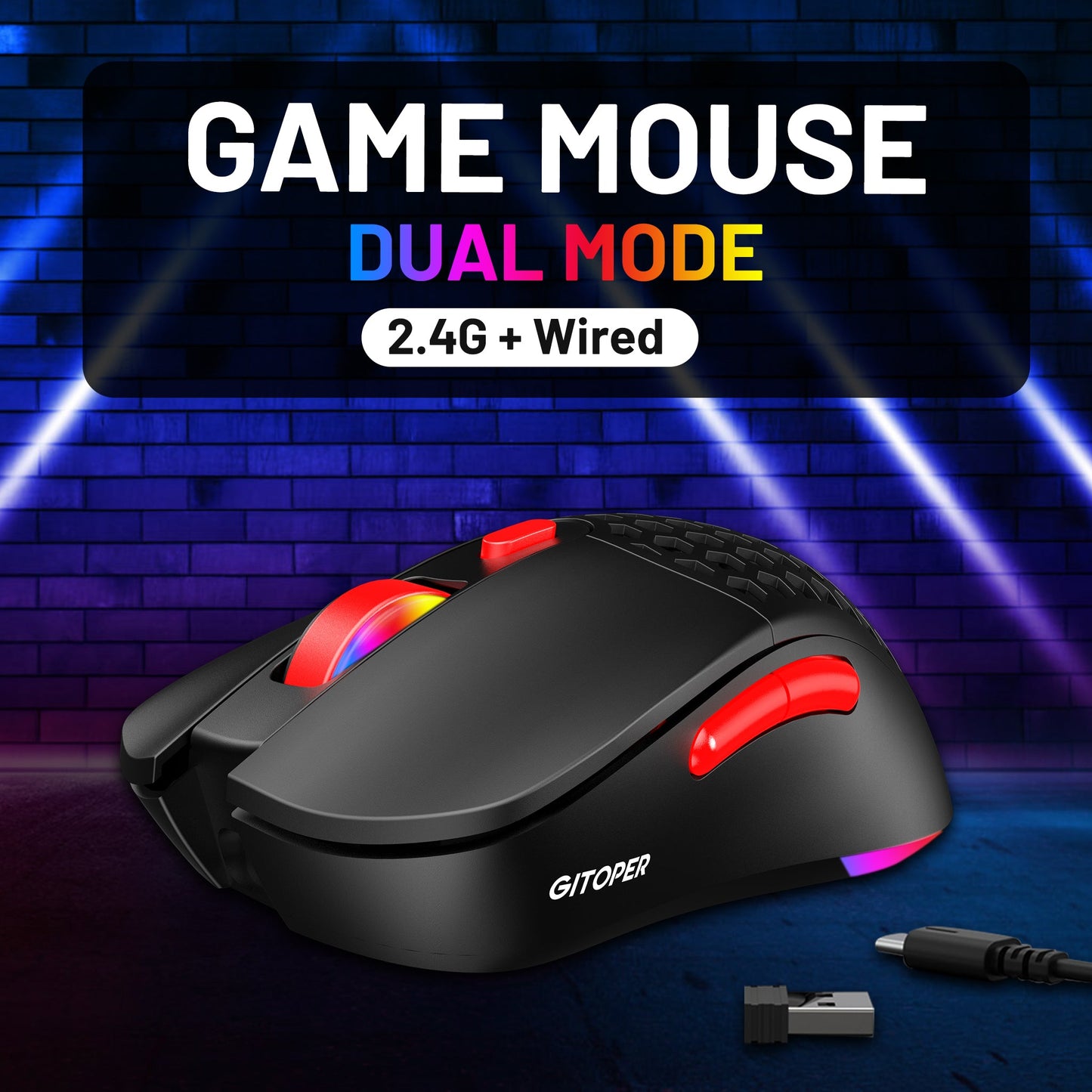 GITOPER G3 Light Weight Wireless DIY Gaming Black Mouse