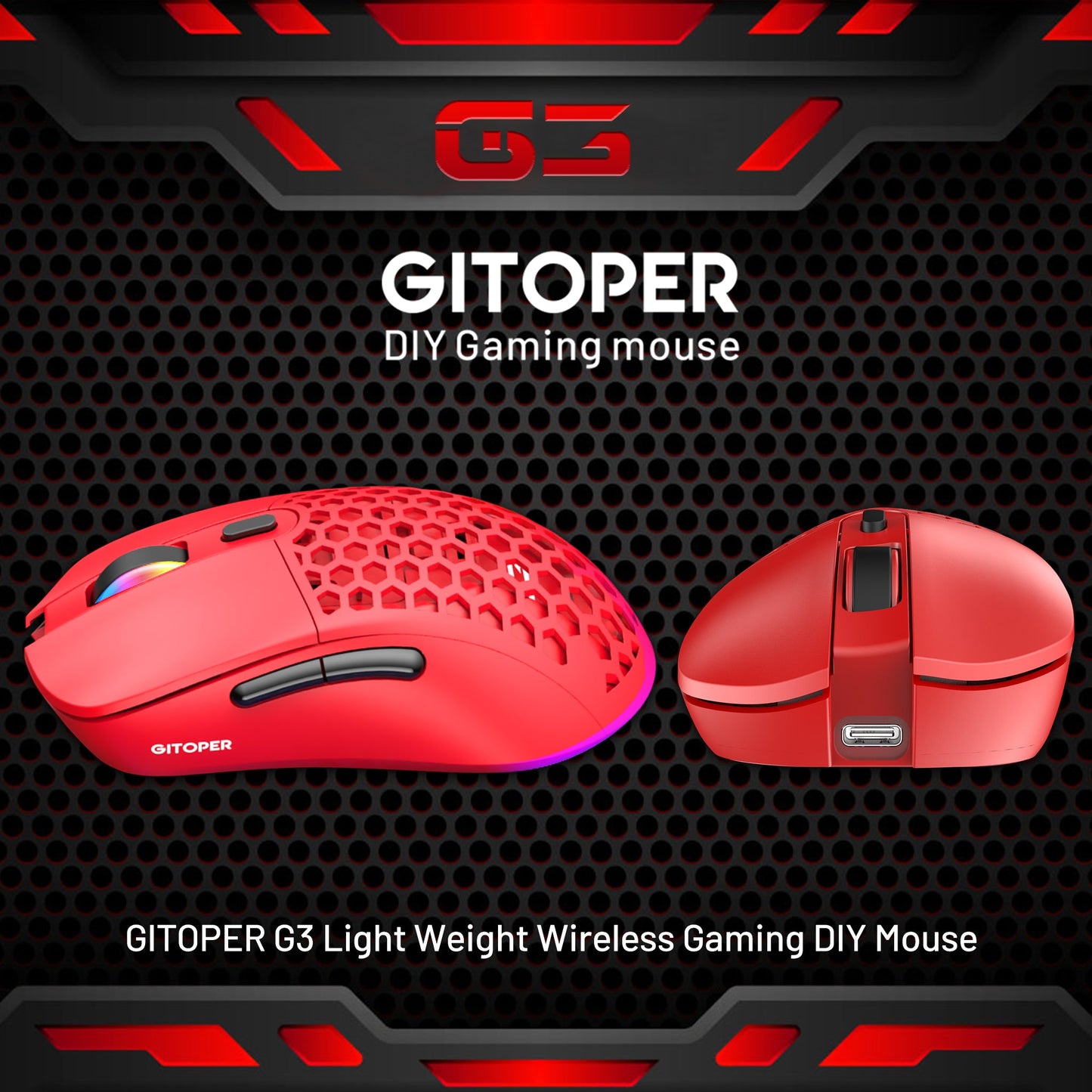 GITOPER G3 Light Weight Wireless DIY Gaming Red Mouse