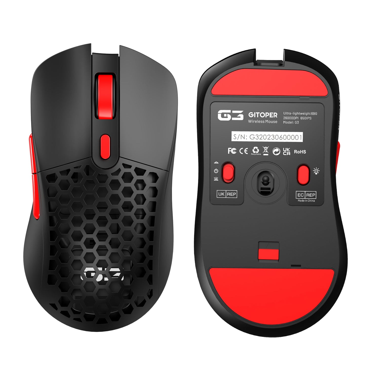 GITOPER G3 Light Weight Wireless DIY Gaming Black Mouse