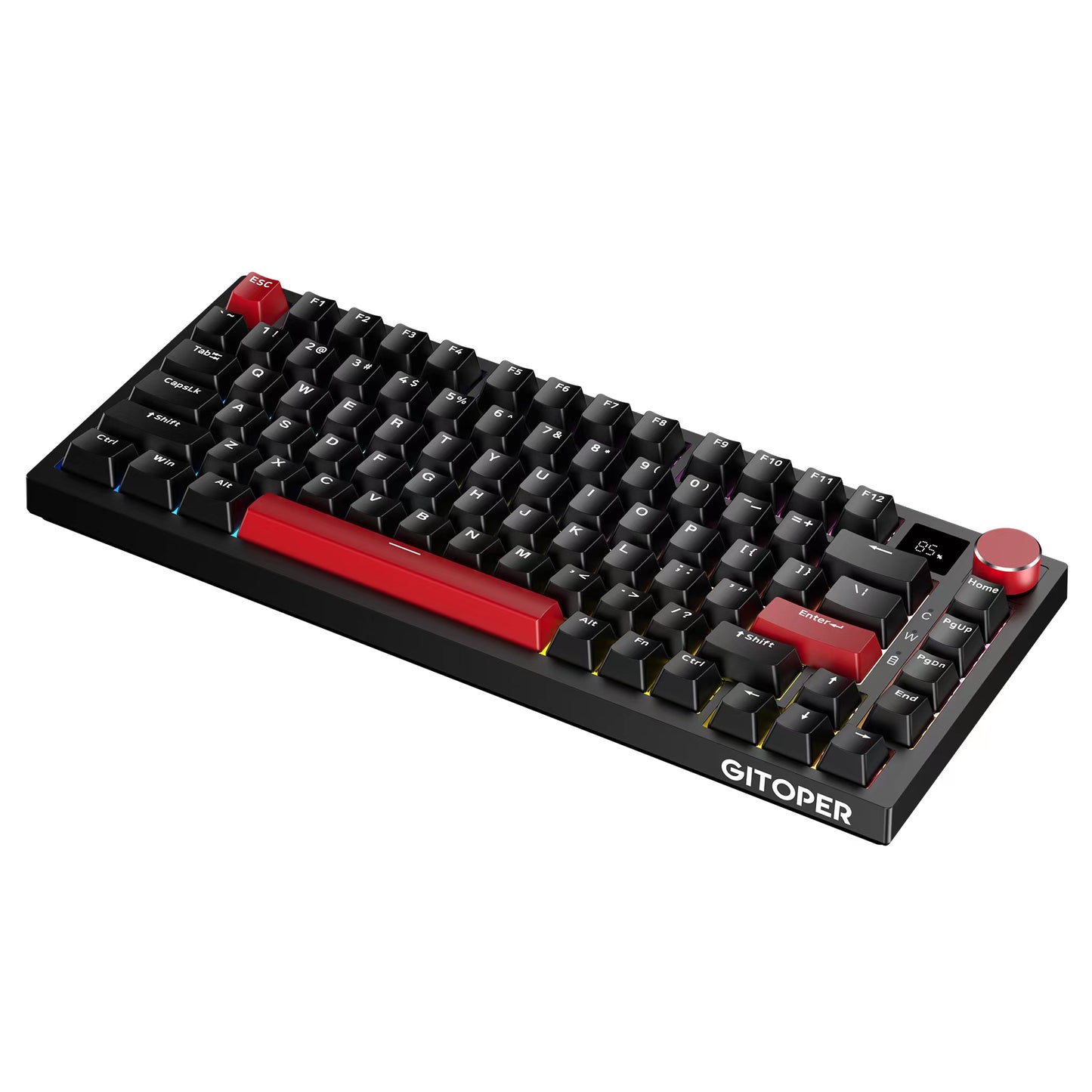 GITOPER G2 75% 81 Keys PBT Keycaps RGB Hot-Swap Gateron Yellow Switch Three Mode Mechanical Keyboard-Black