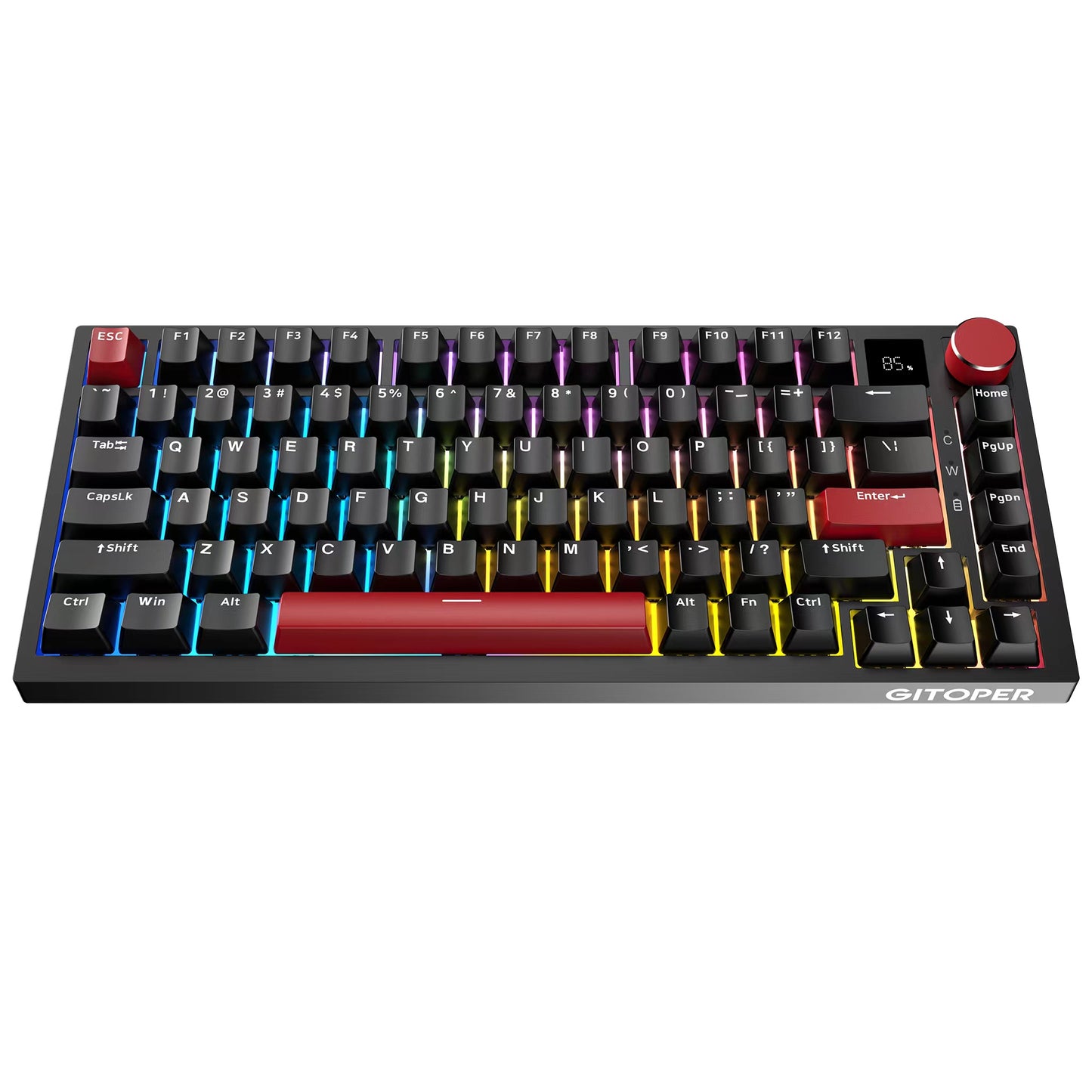 GITOPER G2 75% 81 Keys PBT Keycaps RGB Hot-Swap Gateron Yellow Switch Three Mode Mechanical Keyboard-Black