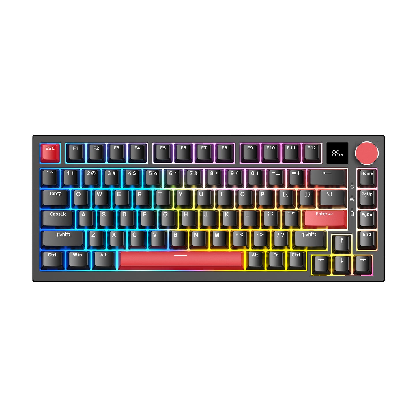 GITOPER G2 75% 81 Keys PBT Keycaps RGB Hot-Swap Gateron Yellow Switch Three Mode Mechanical Keyboard-Black